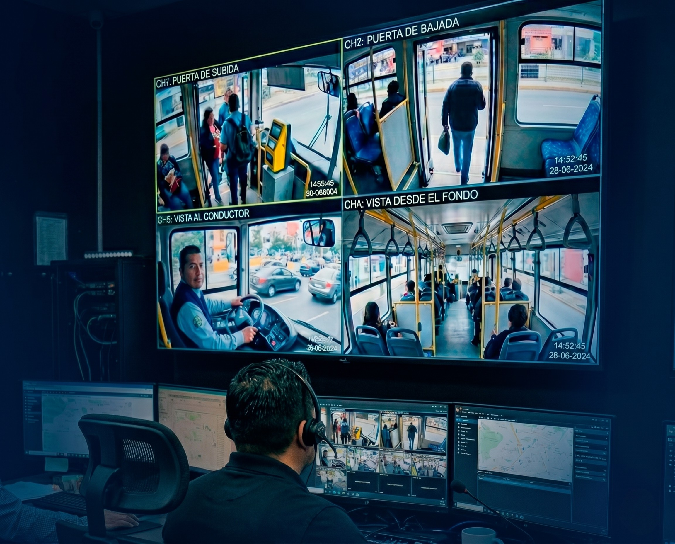 Panel de control centralizado del sistema MDVR con videocámaras vehiculares con IA – Geosatelital Perú
